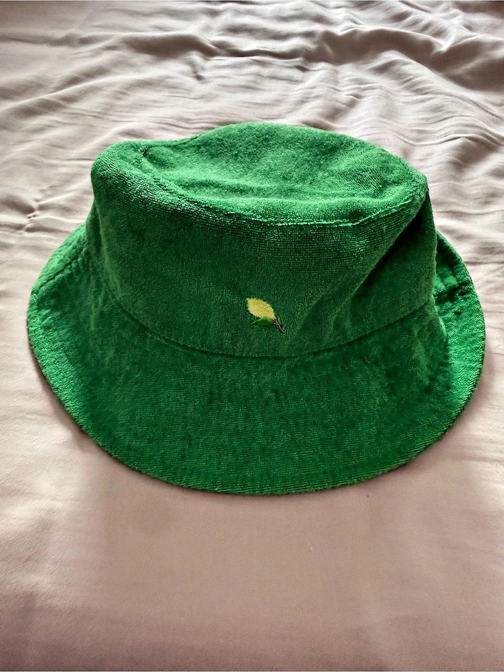 Green Terry Cloth Bucket Hat Embroidered Lemon